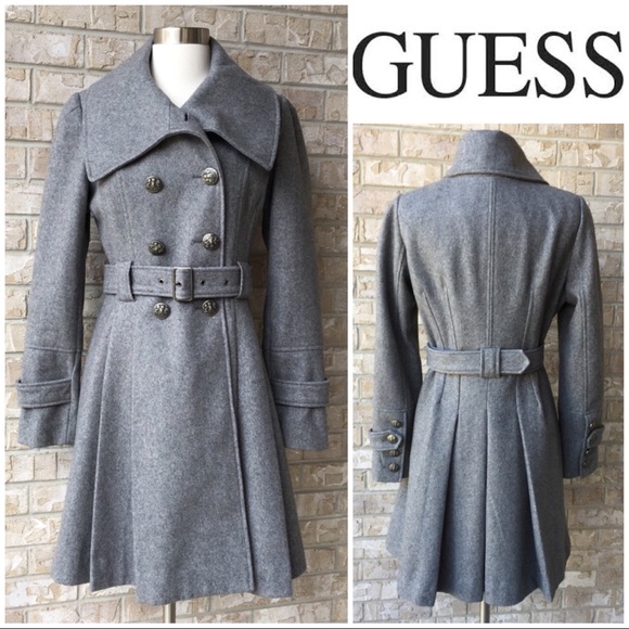 guess double breasted wool blend coat